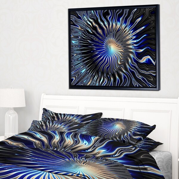Designart 'Blue Rays from the Circle' Abstract Framed Canvas Art Print