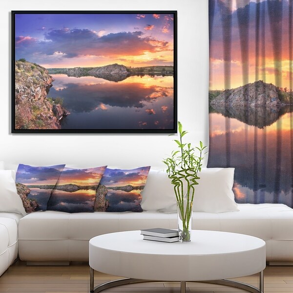 Designart 'Large Summer Clouds Reflection' Landscape Photography Framed Canvas Print
