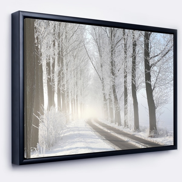 Designart 'Winter Lane in Foggy Morning' Landscape Photo Framed Canvas Art Print