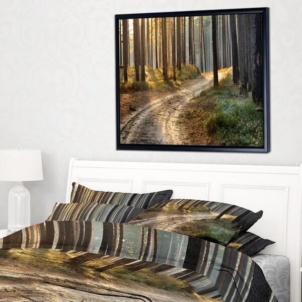 Designart 'Road in Thick Morning Forest' Landscape Photo Framed Canvas Art Print