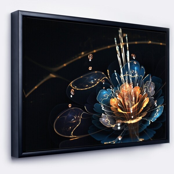 Designart 'Orange Blue Flower with Water Drops' Floral Art Framed Canvas Print