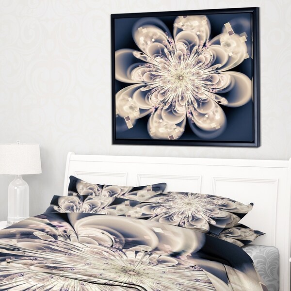 Designart 'White Fractal Flower' Modern Floral Framed Canvas Art Print