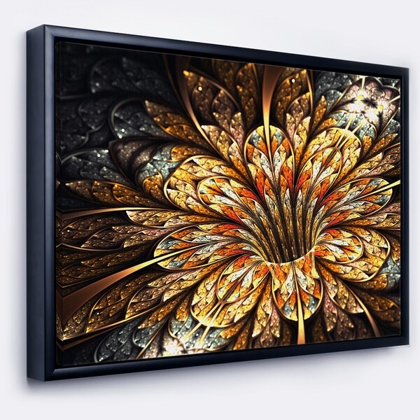 Designart 'Golden Shiny Fractal Flower' Floral Art Framed Canvas Print