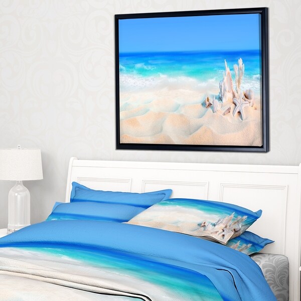 Designart 'Seashells on Seashore' Beach Photography Framed Canvas Art Print