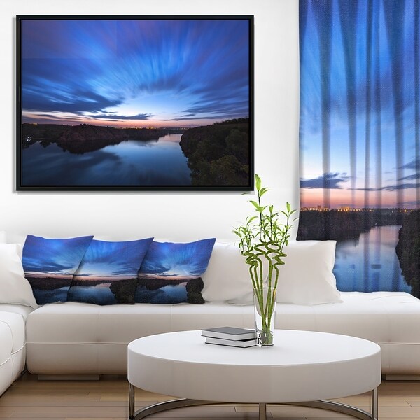 Designart 'Blue Night Sky with River' Landscape Photo Framed Canvas Art Print