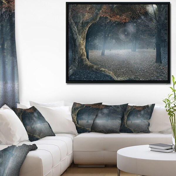 Designart 'Big Trees in Dark Foggy Forest' Landscape Photography Framed Canvas Print