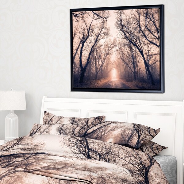 Designart 'Road Through Mystical Dark Forest' Landscape Photography Framed Canvas Print