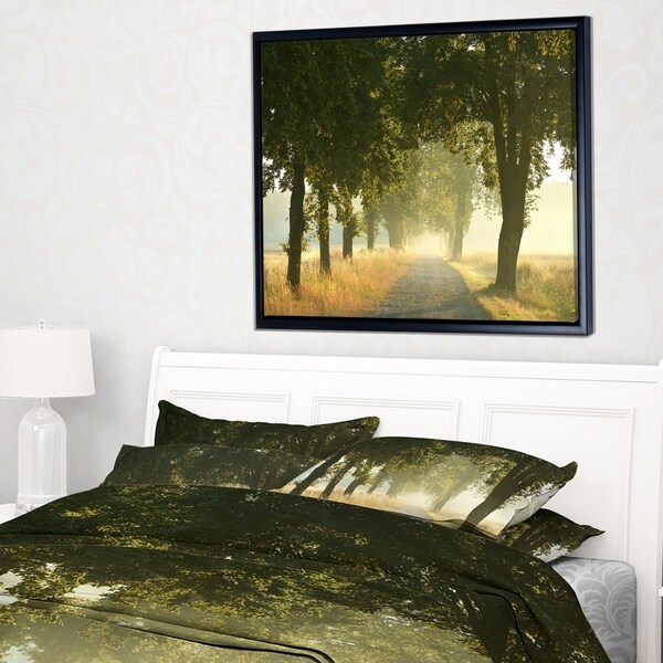 Designart 'Rural Road Under Big Green Trees' Landscape Photography Framed Canvas Print