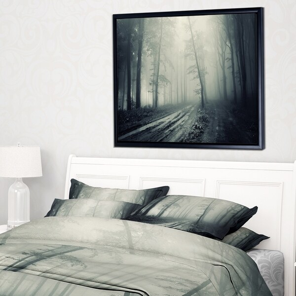 Designart 'Spooky Dark Forest with Fog' Landscape Photography Framed Canvas Print