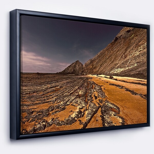 Designart 'Brown Rocky Coast Portugal' Cityscape Framed Canvas Print