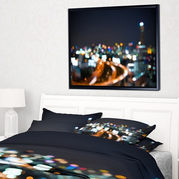 Designart 'Bangkok City at Twilight' Cityscape Framed Canvas Print