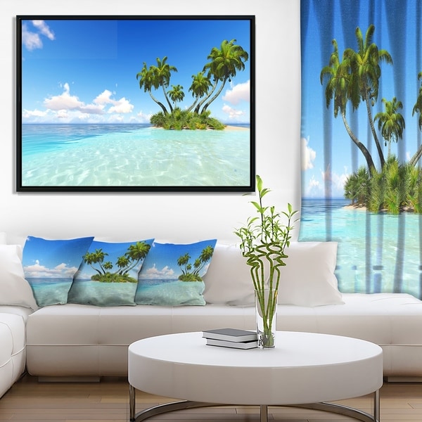 Designart 'Corals Island under Blue Sky' Seascape Framed Canvas Art Print