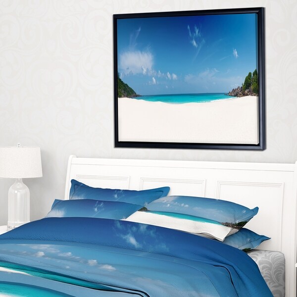 Designart 'Petite Anse Beach La Digue Island' Seascape Framed Canvas Art Print