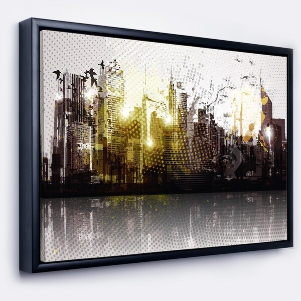 Designart 'Grunge City Panorama' Cityscape Framed Canvas Print