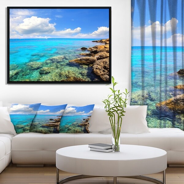 Designart 'Bright Summer Day in Sea' Seascape Framed Canvas Art Print