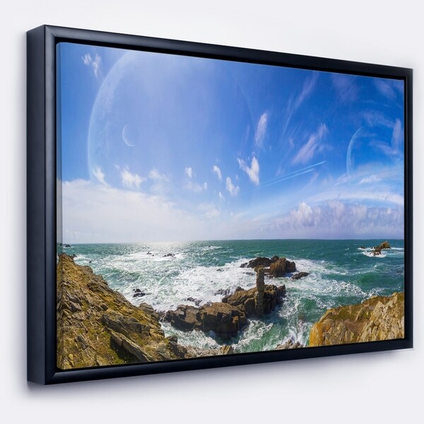 Designart 'Distant Planet System from Cliffs' Large Seashore Framed Canvas Print