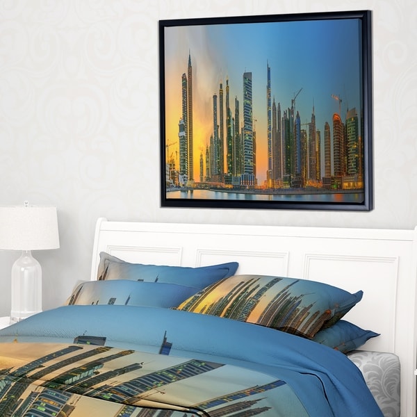 Designart 'Business Bay and Downtown Dubai' Cityscape Framed Canvas Print