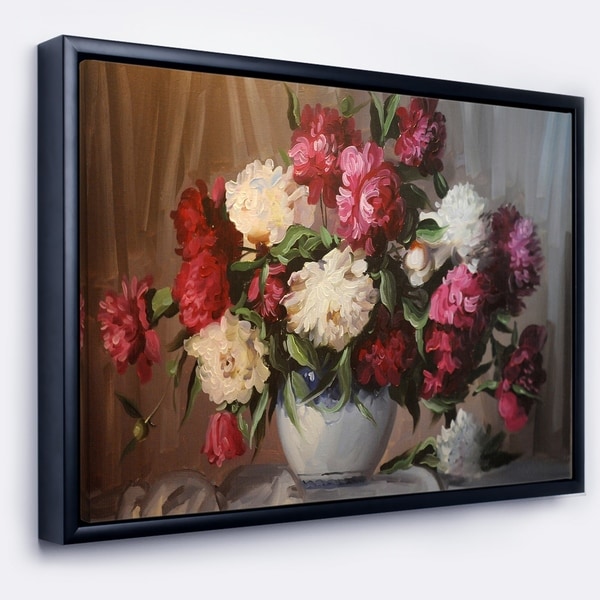 Designart 'Bouquet of Blooming Peonies' Large Floral Wall Art Framed Canvas