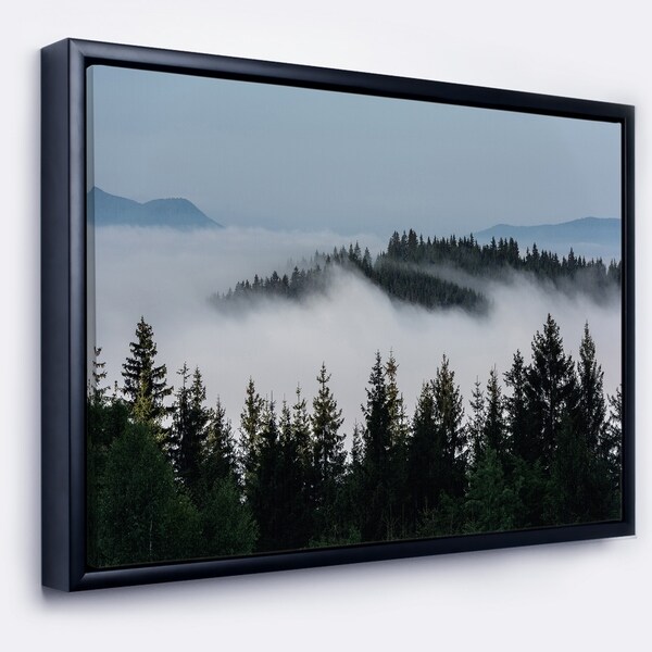 Designart 'Dark Trees and Fog Over Mountains' Landscape Framed Canvas Art Print
