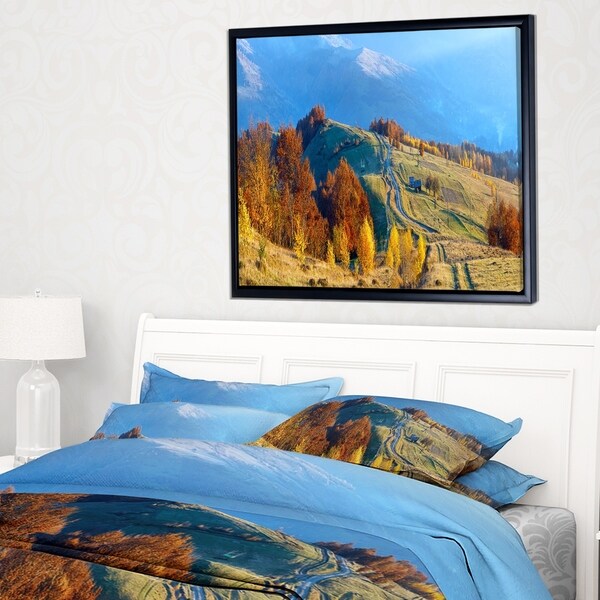 Designart 'Rural Road on Autumn Mountains' Landscape Framed Canvas Art Print