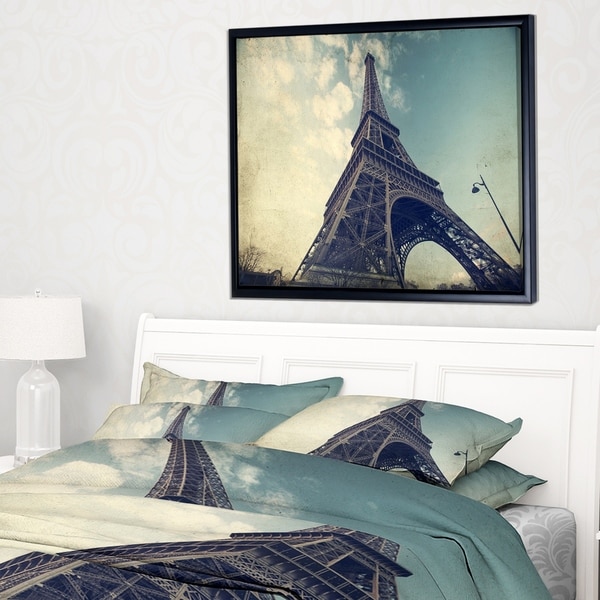 Designart 'Paris Paris Eiffel TowerVintage View from Ground' Cityscape Framed Canvas Print