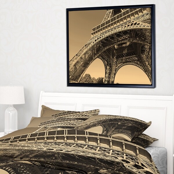 Designart 'Iconic Paris Paris Eiffel TowerSide View from Ground' Cityscape Framed Canvas Print