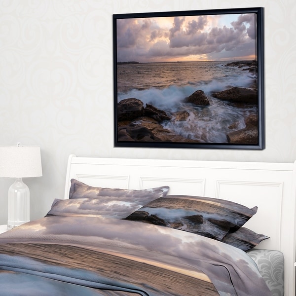 Designart 'Cloudy Sky and Stormy Waves in Sydney' Large Seashore Framed Canvas Print
