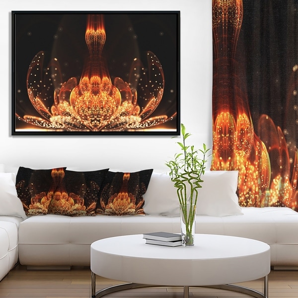 Designart 'Bright Orange Glossy Fractal Flower' Large Floral Wall Art Framed Canvas