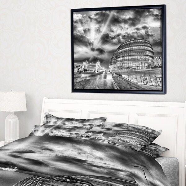 Designart 'London Night Cityscape around Southwark' Cityscape Framed Canvas Print