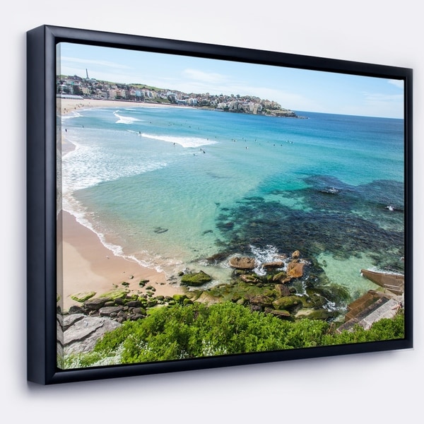 Designart 'Expansive Sydney Bondi Beach' Large Seashore Framed Canvas Print