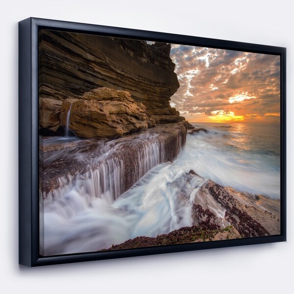 Designart 'White Sea Waters at Coogee Beach' Large Seashore Framed Canvas Print