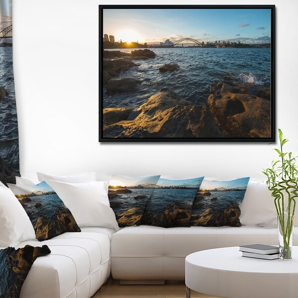 Designart 'Sunset at Opera House Sydney' Large Seashore Framed Canvas Print