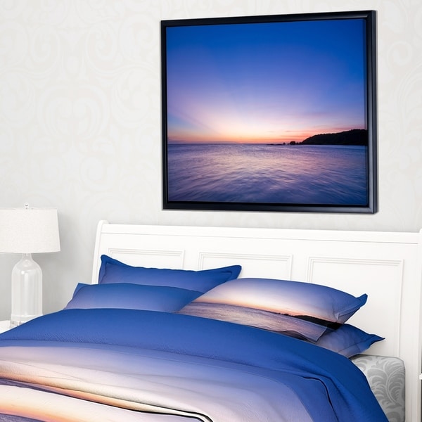 Designart 'Bright Blue Sky and Waters at Sunset' Large Seashore Framed Canvas Print