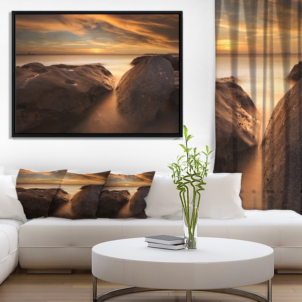 Designart 'Large Rocks at La Perouse Bridge' Large Seashore Framed Canvas Print