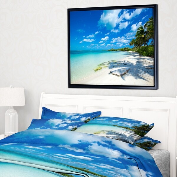 Shop Designart Tropical Beach With Palm Shadows Large Seashore Framed Canvas Print On Sale
