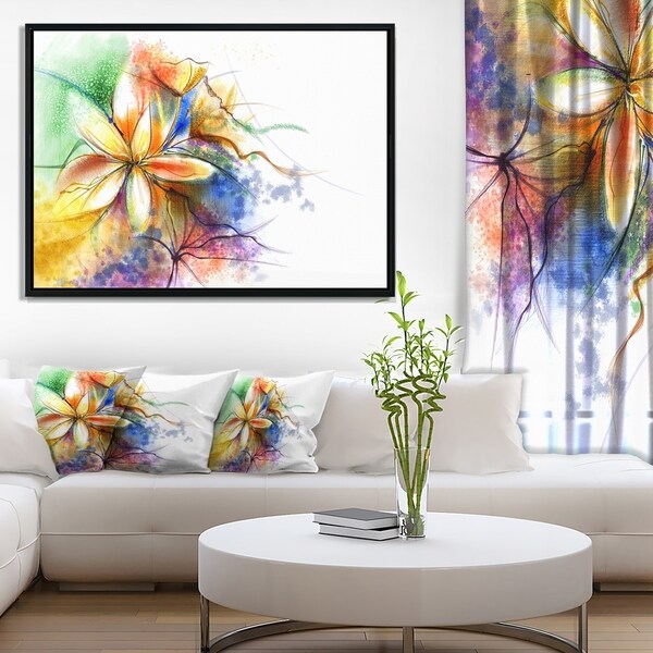 Shop Designart 'Abstract Multi color Flower Fusion' Large Flower Framed ...