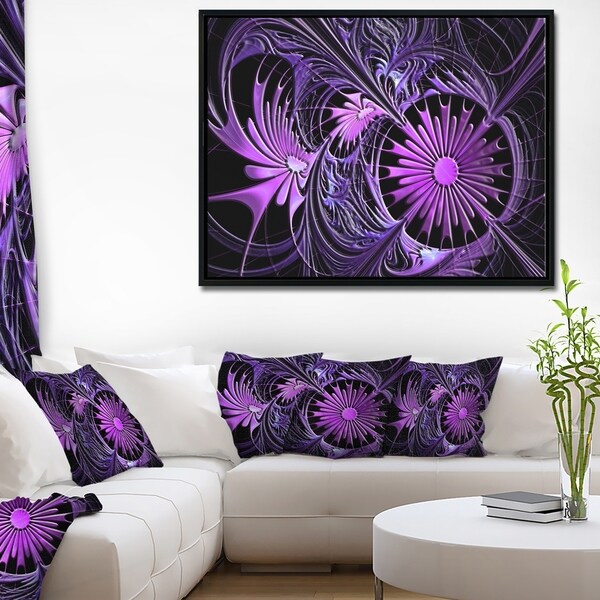 Designart 'Embossed Purple Floral Shapes' Large Floral Wall Art Framed Canvas