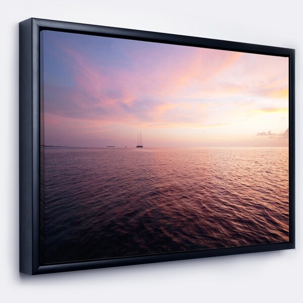 Designart 'Purple Cloudy Seascape View' Modern Beach Framed Canvas Art Print