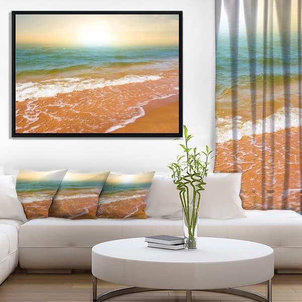 Designart 'Clear Waters in Early Morning Beach' Large Seashore Framed Canvas Print