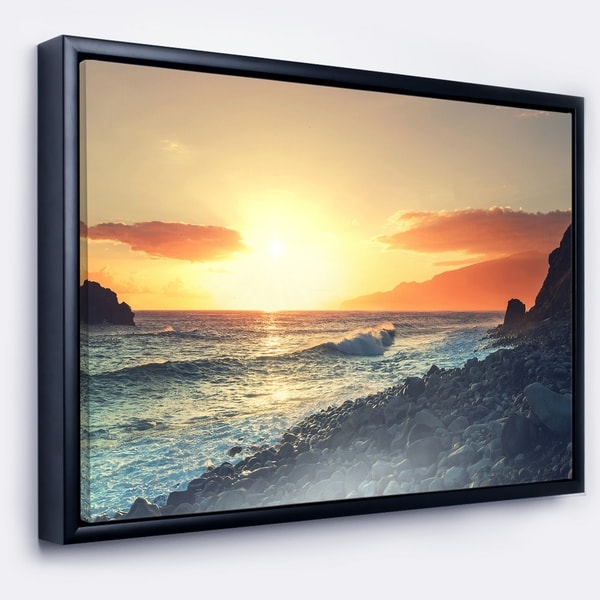 Designart 'Madeira Coast with Blue Waters' Large Seashore Framed Canvas Print