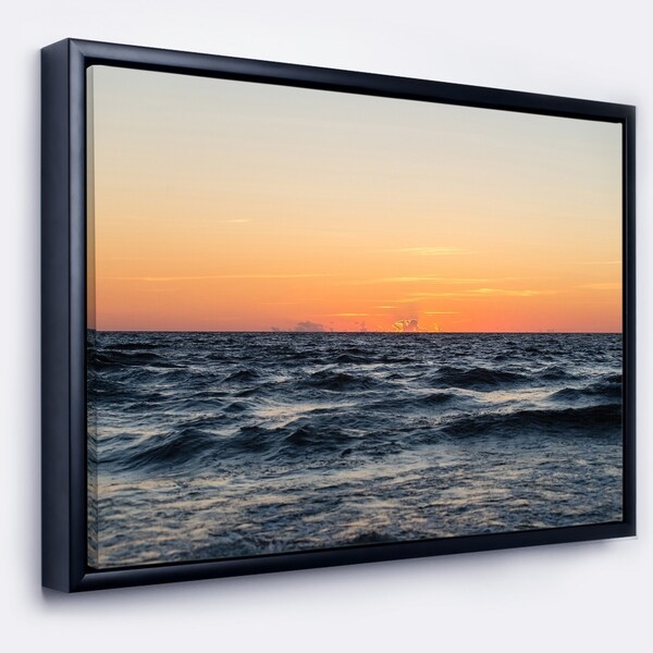 Designart 'Red Dramatic Sunset Over Beach' Large Seashore Framed Canvas Print