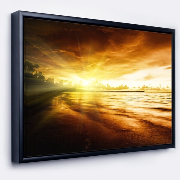 Designart 'Breathtaking Yellow Caribbean Beach' Seascape Framed Canvas Art Print