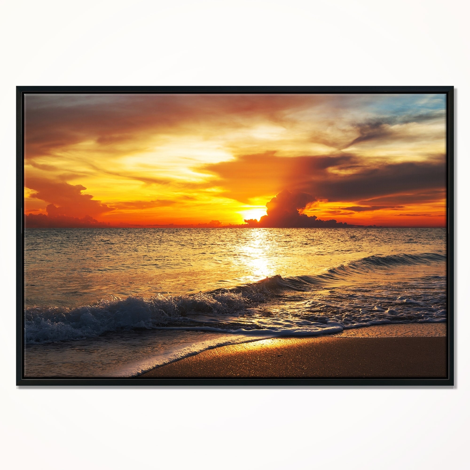 Shop Designart Colorful Dramatic Sunset Over Waves Modern Beach Framed Canvas Art Print Free Shipping Today Overstock 18956973