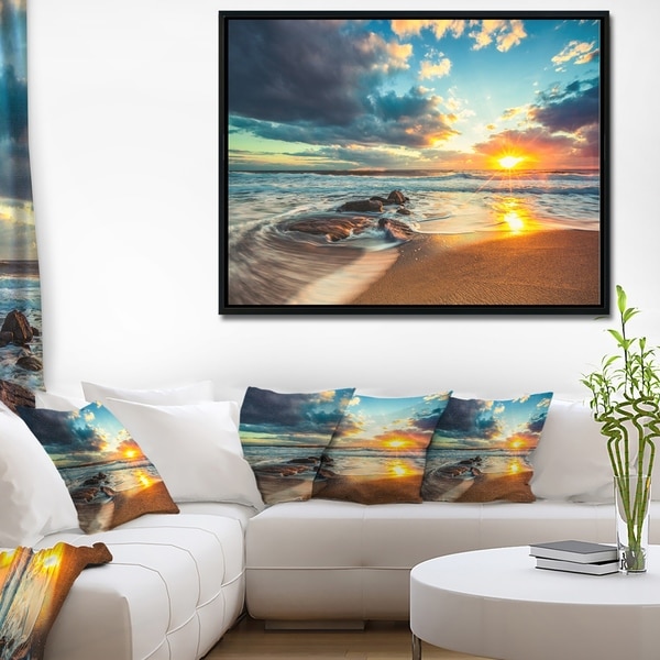 Designart 'Beautiful Cloudscape over the Sea' Modern Beach Framed Canvas Art Print