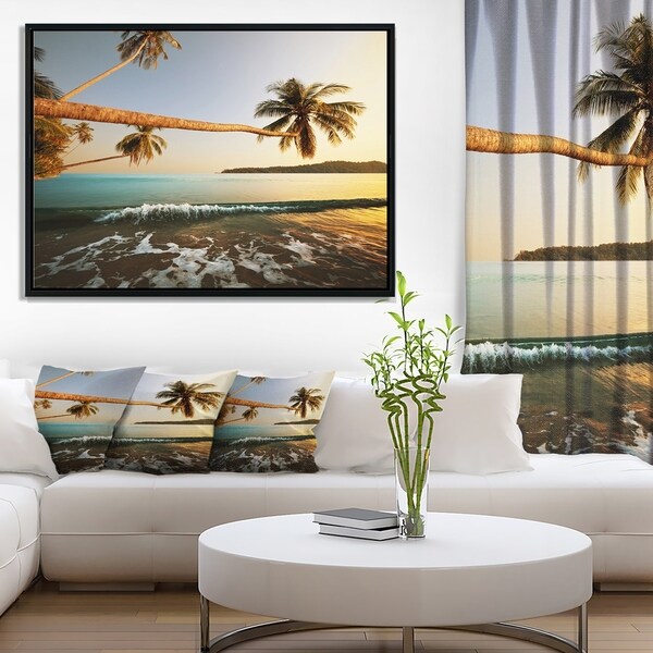Designart 'Andaman Sea Large Coconut Palms' Large Seashore Framed Canvas Print