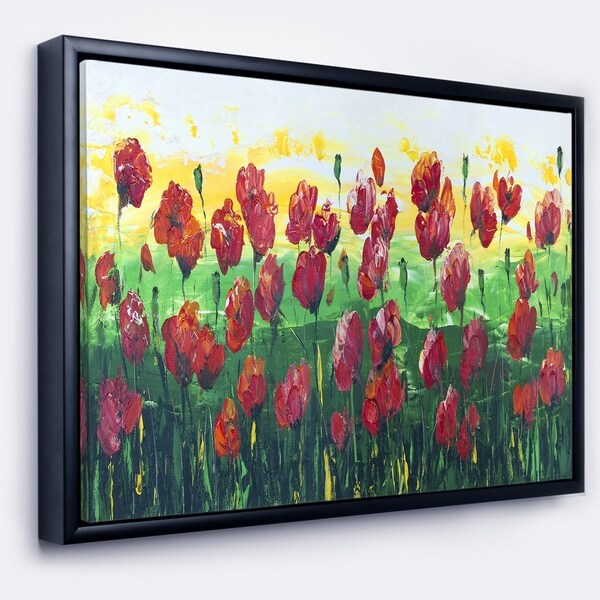 Designart 'Wild Red Poppies Field Panorama' Modern Landscape Wall Art Framed Canvas