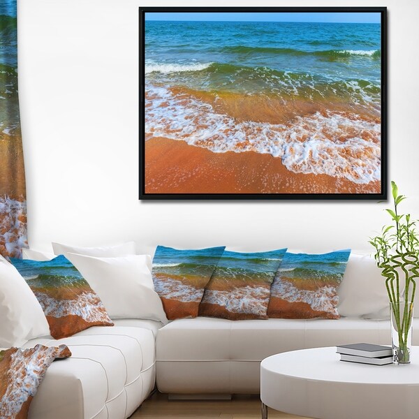 Designart 'Summer Seashore with White Waves' Modern Beach Framed Canvas Art Print