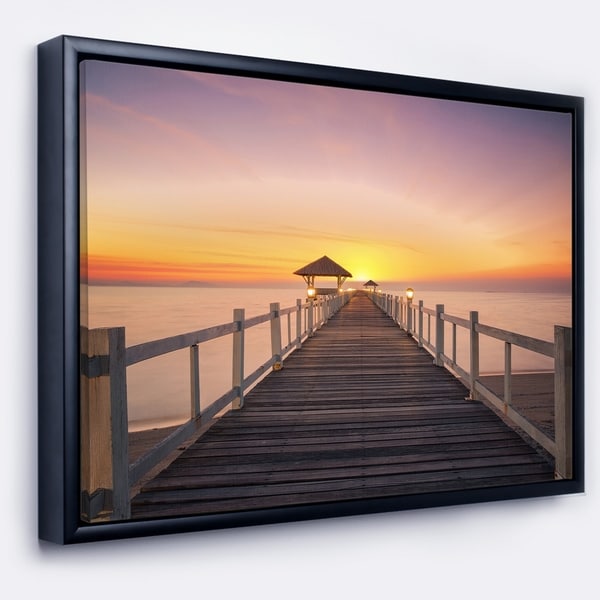 Designart 'Wide Wooden Bridge into the Sea' Pier Seascape Framed Canvas Art Print