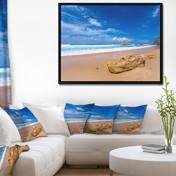 Designart 'Huge Brown Rock in Atlantic Seashore' Seascape Framed Canvas Art Print