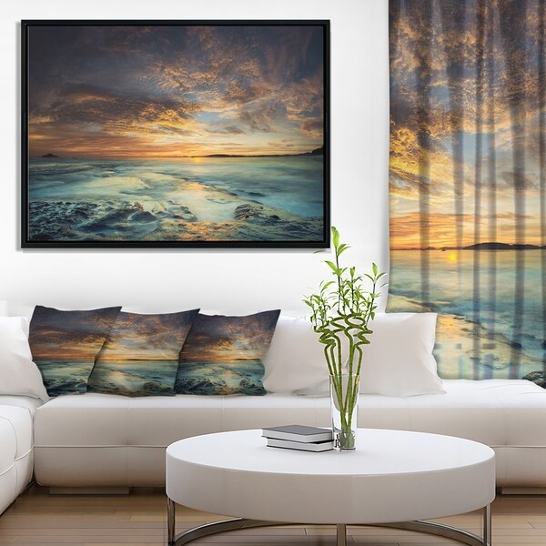Designart 'The Tanah Lot Temple In Bali Island' Modern Beach Framed Canvas Art Print